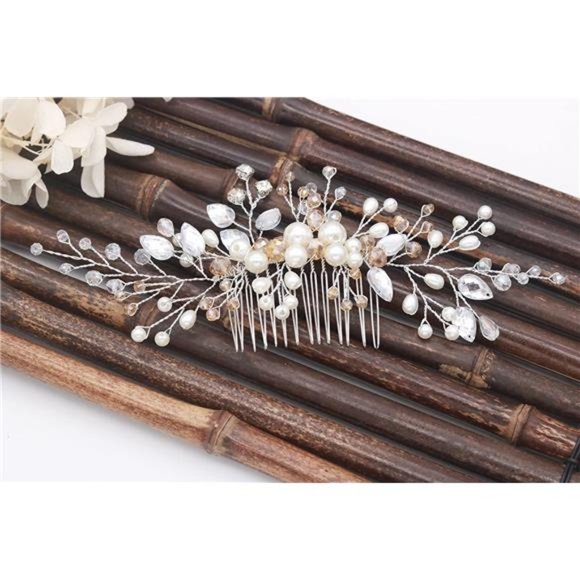 Crystal & Pearl Wedding Hair Comb - Elegant Bridal Accessories - Picture 4 of 4